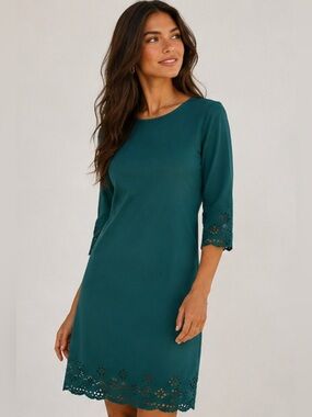 Sason Curve Dress Emerald Green Laser Cut Sleeve Quiet Luxury 2XL Plus Classy